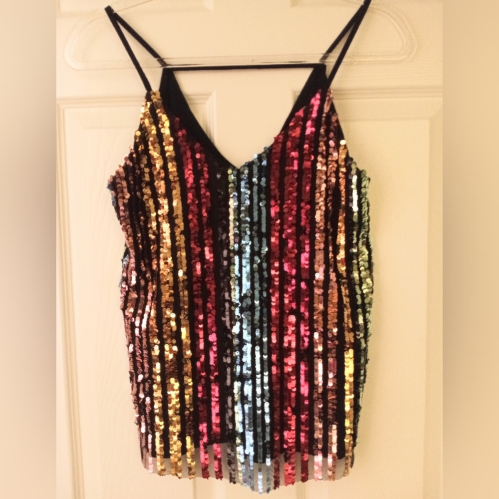Dazzling! Multi-Color Sequin Strappy Top Size XS
